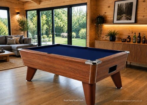 Supreme Pool Table with royal navy cloth in a home games room