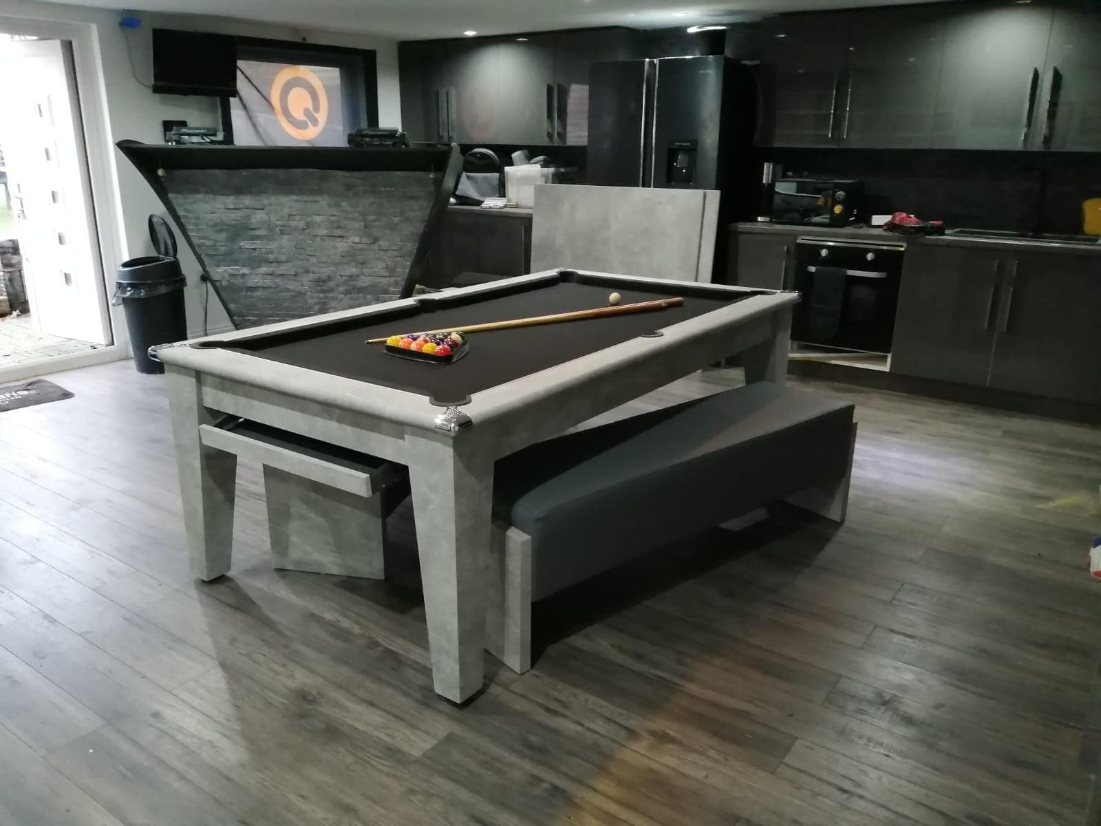 Supreme Winner Italian Grey Pool Table with bench