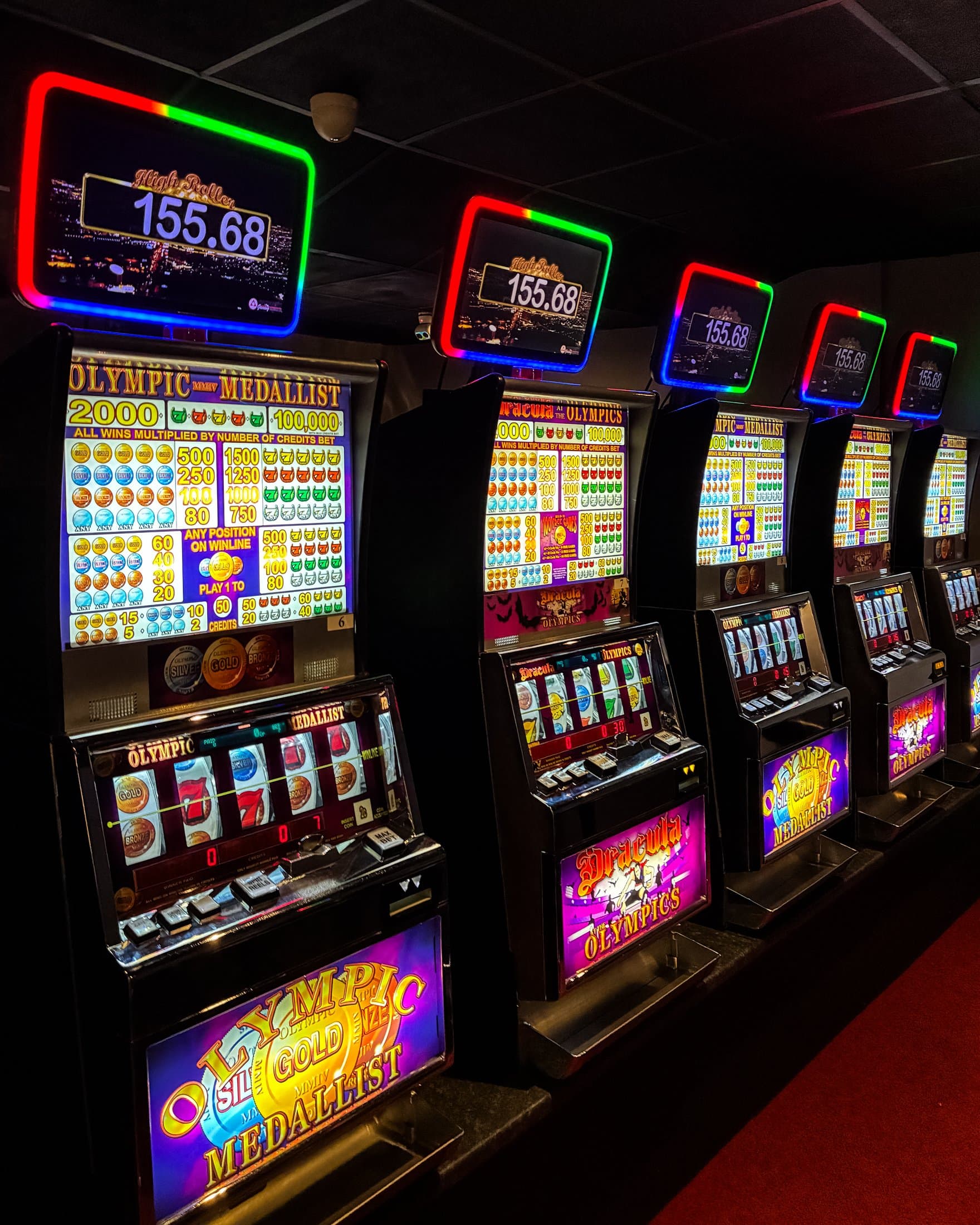 Bank of Carnaby Slot Machines on a venue floor